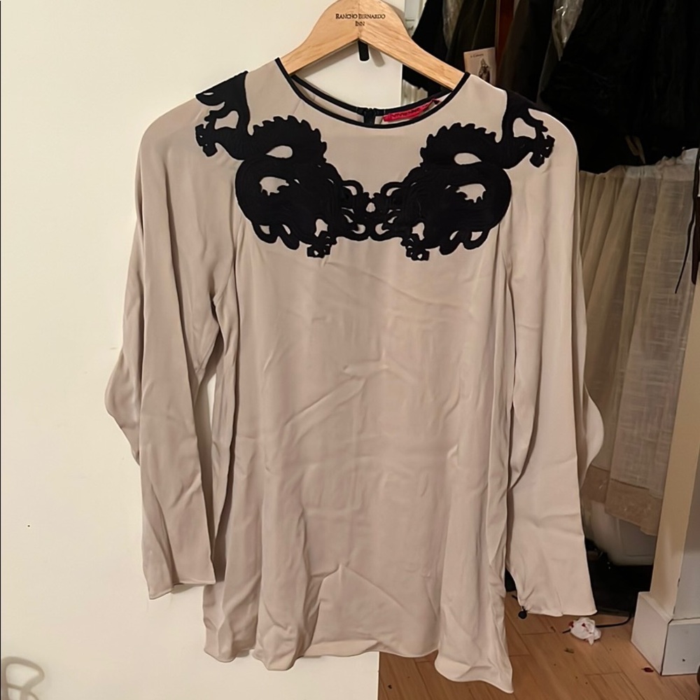 Vintage Vivienne Tam Silk Blouse with Dragon Appliqués